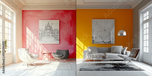 Wallpaper Mural Bright living room with colorful walls, furniture and artwork. Torontodigital.ca