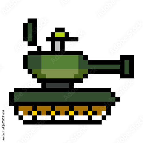 Cute cartoon armored tank in pixel art style
