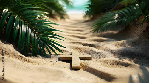 Wooden cross on a beach sur...