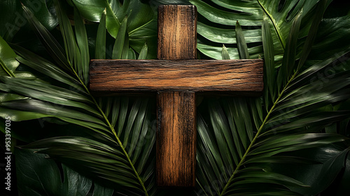 Wooden cross on a bed of lu...