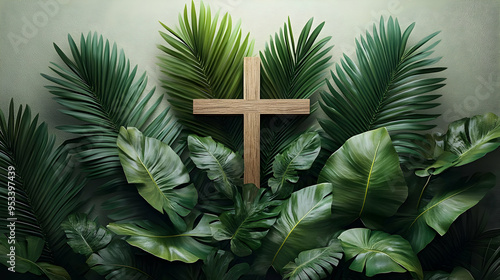 Wooden cross surrounded by ...