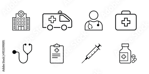 medical icon set. simple health care symbols for app, website, design element. transparent png and vector illustration.