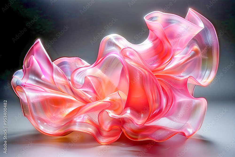 Obraz premium Abstract pink glass sculpture forming wavy shapes