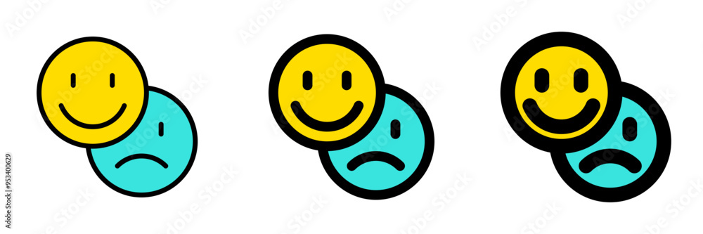 Fototapeta premium Vector emoticon reaction icon. Black, white background. Perfect for app and web interfaces, infographics, presentations, marketing, etc.