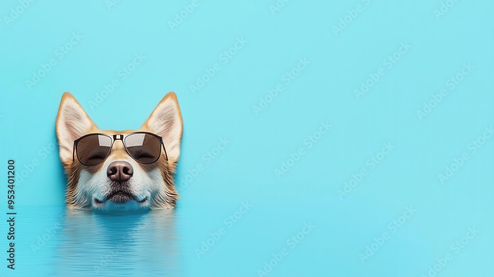 Husky wearing shades, floating in a cool blue pool, refreshing moment, 3D illustration Husky wearing shades, floating in a cool blue pool, refreshing moment, 3D illustration