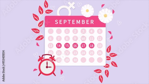 Menstrual Calendar For 14th, 15th, 16th, 17th, 18th September On Pink Background 2D Cartoon Animation photo