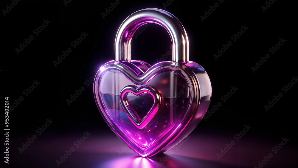 3D rendered heart-shaped padlock in pink and purple hues on a dark background, symbolizing love and security, copy space
3D rendered heart-shaped padlock in pink and purple hues on a dark background, symbolizing love and security, copy space