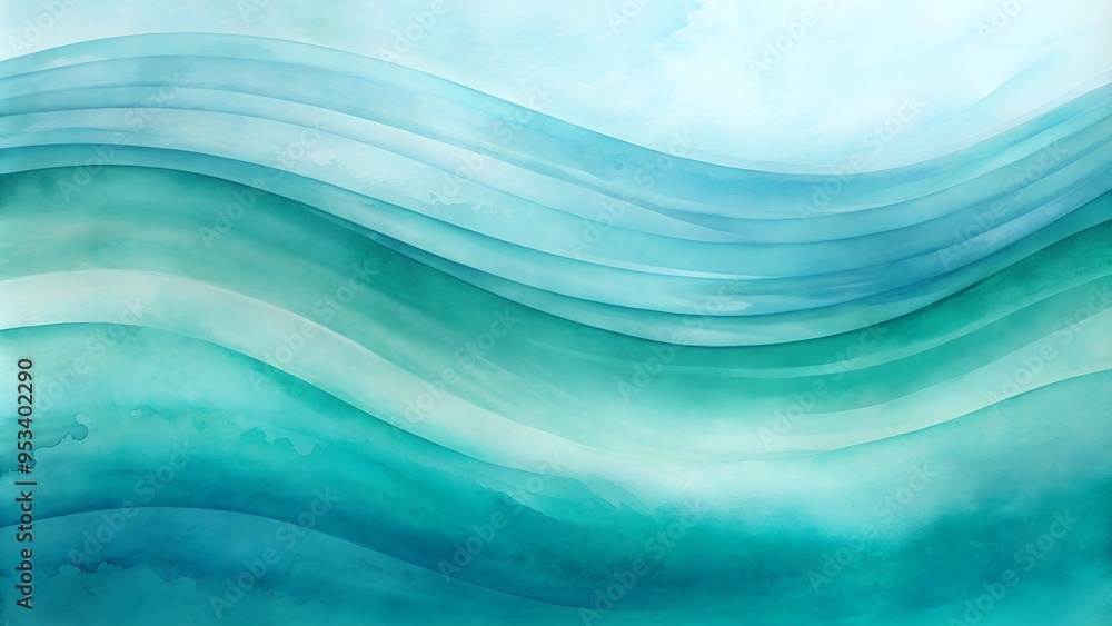 Calm watercolor abstract painting with wavy turquoise lines representing tranquility and flow Calm watercolor abstract painting with wavy turquoise lines representing tranquility and flow