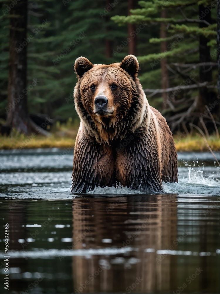 Fototapeta premium Angry bear with nature. Generative AI.