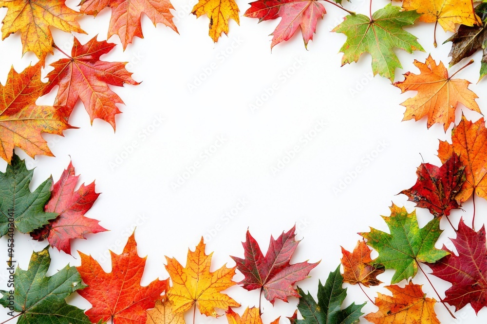 Autumn Maple Leaves Flat Lay White Background created with Generative AI Autumn Maple Leaves Flat Lay White Background created with Generative AI
