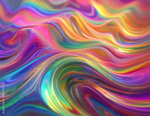 Iridescent Holographic Rainbow Waves Abstract Futuristic Background with Shimmering Fluid Colors