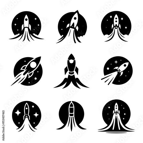 Black and White Rocket Ship Illustrations