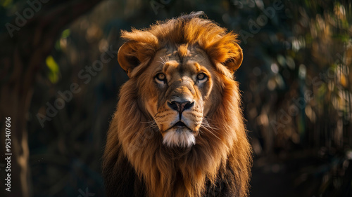 Powerful lion staring intensely in natural habitat