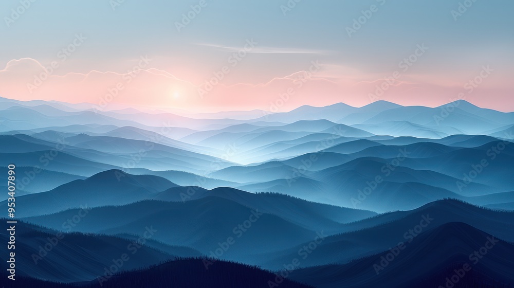 Obraz premium A blue gradient background featuring a minimalist sky and mountain (1)