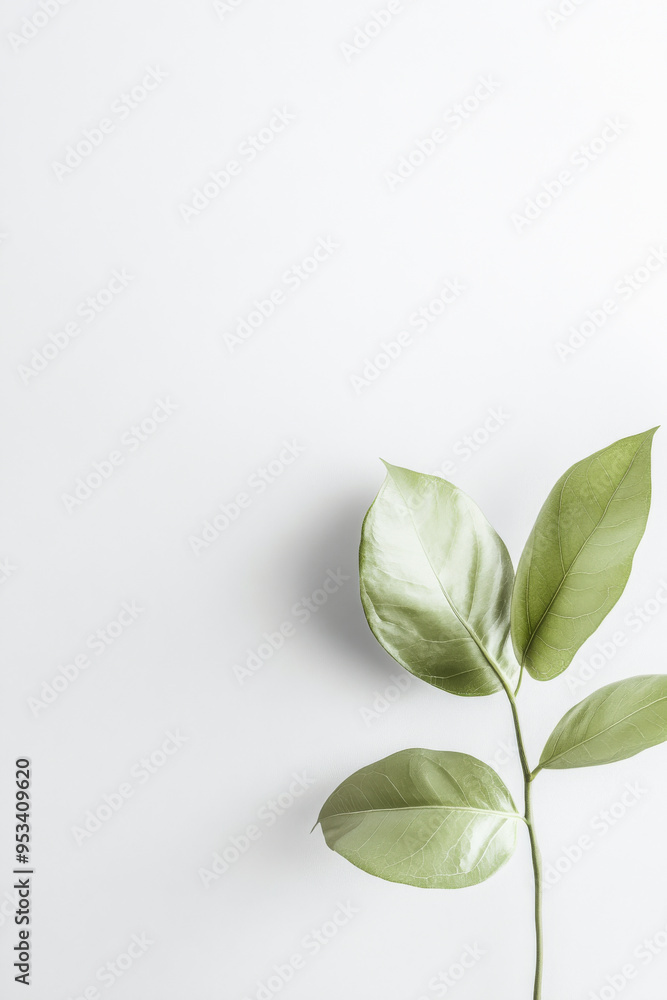 Minimalist green leaf on a white copyspace background. Minimalist green leaf on a white copyspace background.