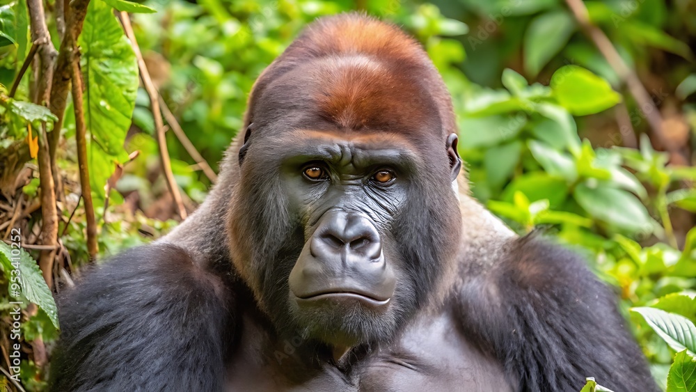 Silverback Mountain Gorilla Looking Intently Into Camera Silverback Mountain Gorilla Looking Intently Into Camera