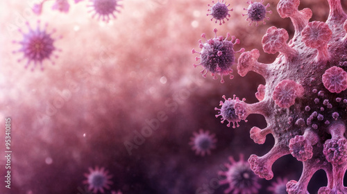 Detailed closeup view of virus in a microscopic pink environment