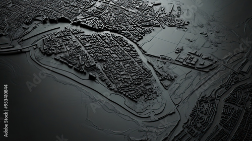 Technical aerial visual, 3D LiDAR GIS aerial map satellite scan model isolated, showing Bareilly, India. Elevation, topography, render photo