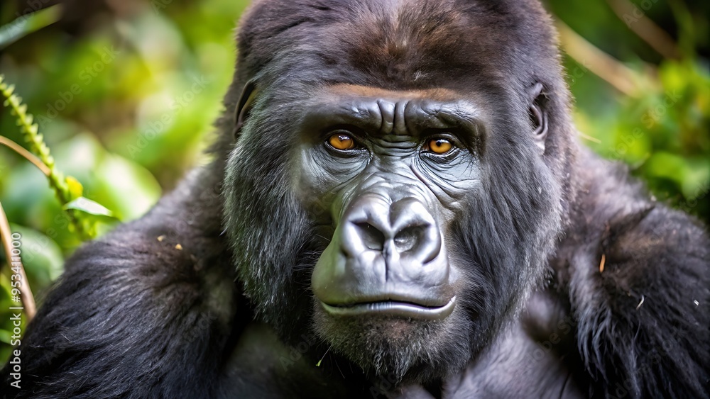 Silverback Mountain Gorilla Looking Intently Into Camera Silverback Mountain Gorilla Looking Intently Into Camera