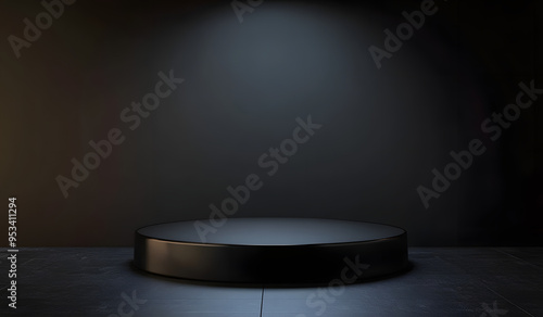 Empty podium black product stand 3d stage scene on blank presentation luxury background with minimal platform studio mockup concept or advertising pedestal display elegant dark backdrop premium shelf.