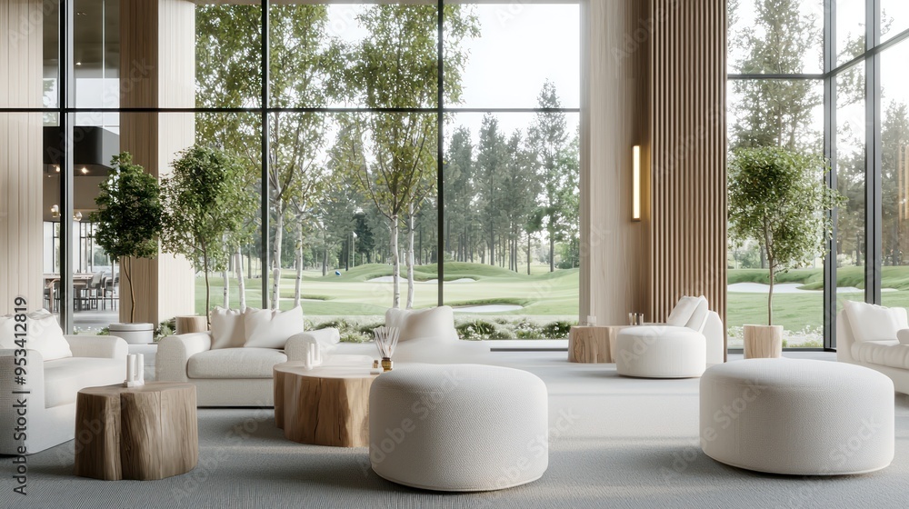 Luxurious Golf Clubhouse with Panoramic Windows Overlooking Course in Ultrahigh Detail 8K Resolution, Generative Ai Luxurious Golf Clubhouse with Panoramic Windows Overlooking Course in Ultrahigh Detail 8K Resolution, Generative Ai