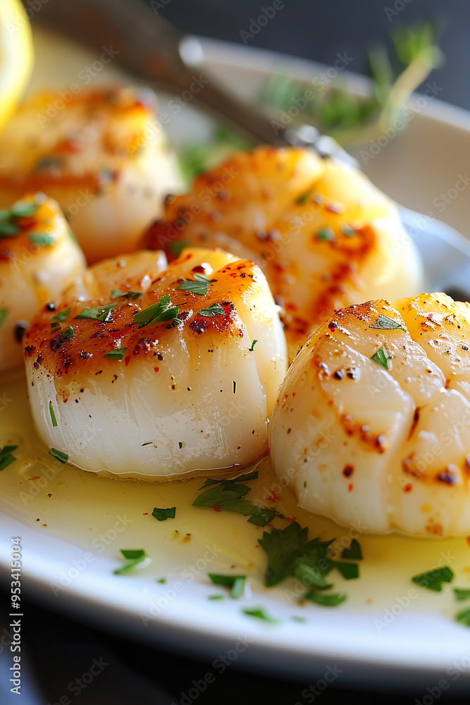 Seared Scallops Drizzled with Lemon Sauce and Fresh Herbs Seared Scallops Drizzled with Lemon Sauce and Fresh Herbs