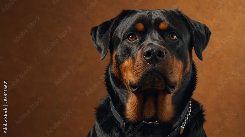 Obraz premium Close-Up Portrait of a Rottweiler with Intense Gaze