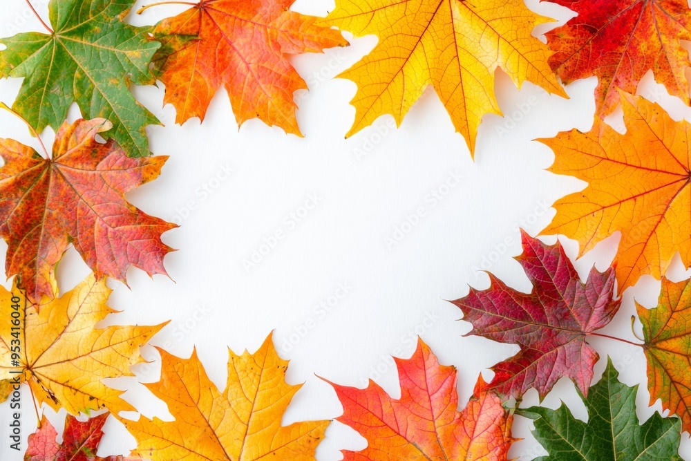 Autumn Maple Leaves Flat Lay White Background created with Generative AI Autumn Maple Leaves Flat Lay White Background created with Generative AI