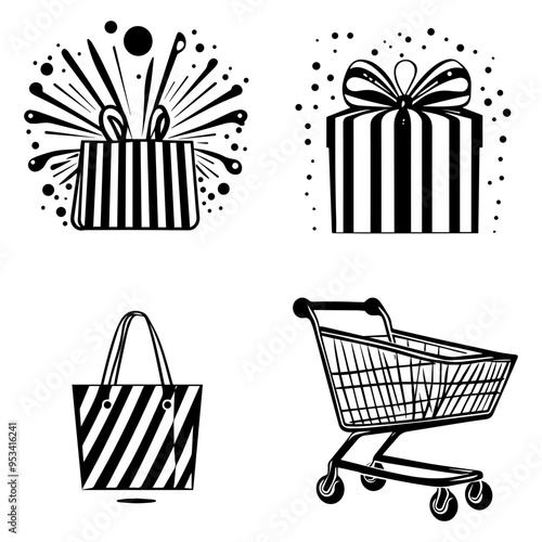 Black Friday Sale Striped Shopping Bags & Gift Boxes Illustrations