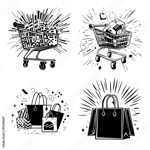 Black Friday Shopping Spree Illustrations of Shopping Carts and Bags