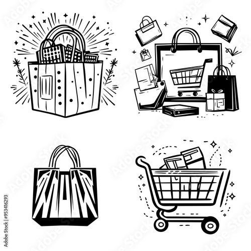Black Friday Shopping Spree Sale Icons and Illustrations