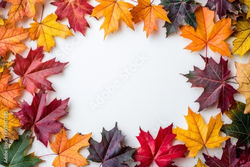 Autumn Maple Leaves Flat Lay White Background created with Generative AI