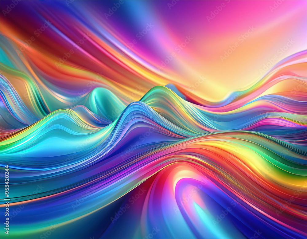 Iridescent Holographic Rainbow Waves Abstract Futuristic Background with Shimmering Fluid Colors Iridescent Holographic Rainbow Waves Abstract Futuristic Background with Shimmering Fluid Colors