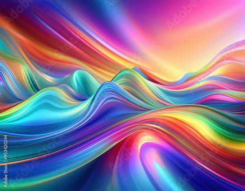 Wallpaper Mural Iridescent Holographic Rainbow Waves Abstract Futuristic Background with Shimmering Fluid Colors Torontodigital.ca