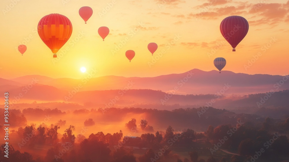 travel, a gorgeous landscape, and lots of hot air balloons soaring in the dawn sky travel, a gorgeous landscape, and lots of hot air balloons soaring in the dawn sky