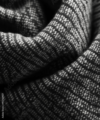 houndstooth pattern on a tailored wool coat, the texture of the wool fibers visible in crisp detail
