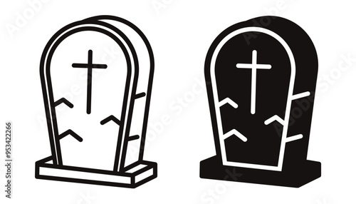 A set of tombstone icons. A grave for the Halloween holiday.