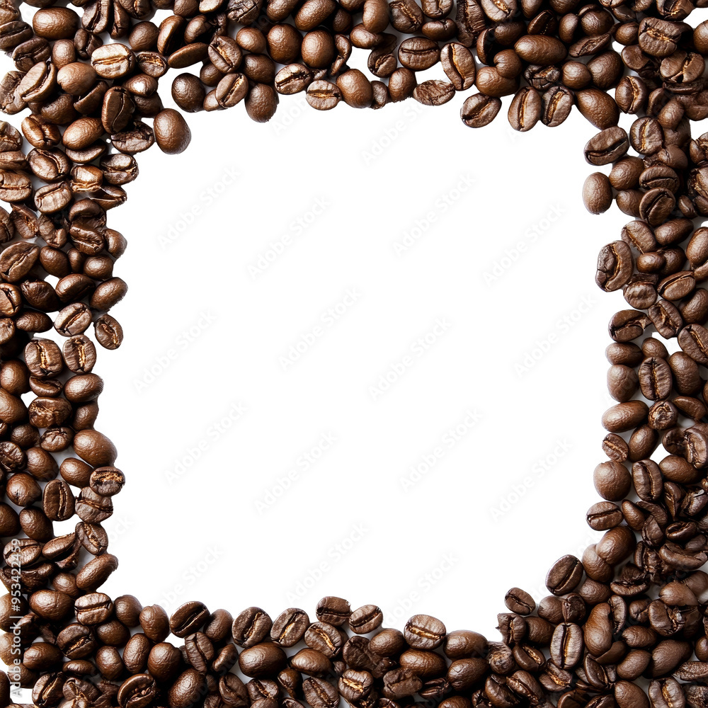 A decorative arrangement of coffee beans forms a square frame on a clean transparent background for design use, coffee beans frame isolated transparent background A decorative arrangement of coffee beans forms a square frame on a clean transparent background for design use, coffee beans frame isolated transparent background