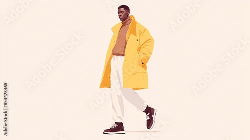 Stylish man in yellow jacket. Minimalist Urban Illustration