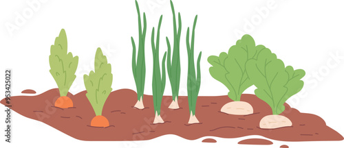 Root vegetables growing in soil. Garden ground icon