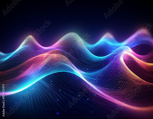 Iridescent Holographic Rainbow Waves Abstract Futuristic Background with Shimmering Fluid Colors