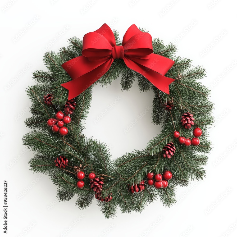 Christmas wreath with red bow and decorations. Christmas wreath with red bow and decorations.