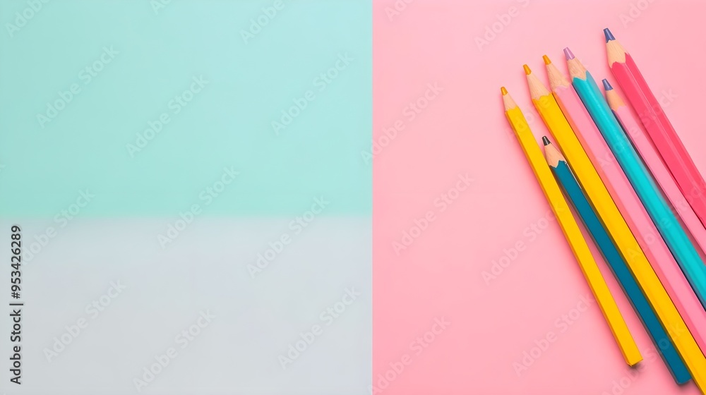 Fototapeta premium Colorful Pencils on Pastel Background, Minimalist Design