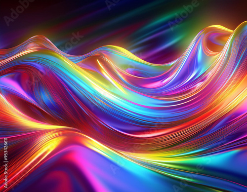 Iridescent Holographic Rainbow Waves Abstract Futuristic Background with Shimmering Fluid Colors