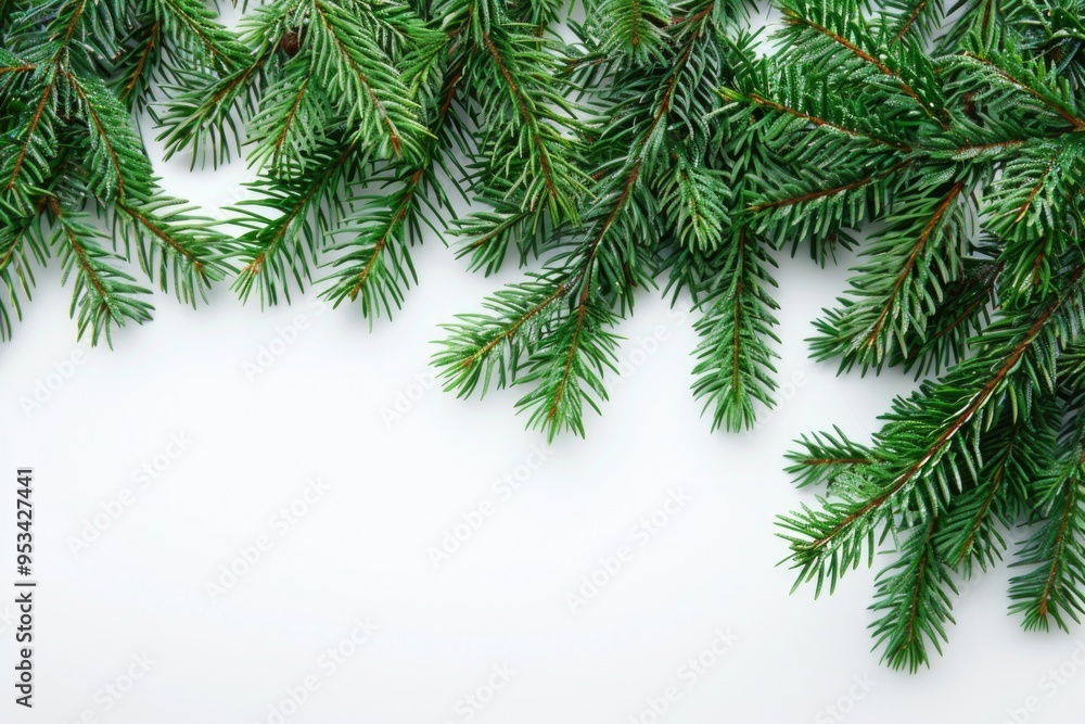 A decorative branch from a Christmas tree against a white background A decorative branch from a Christmas tree against a white background