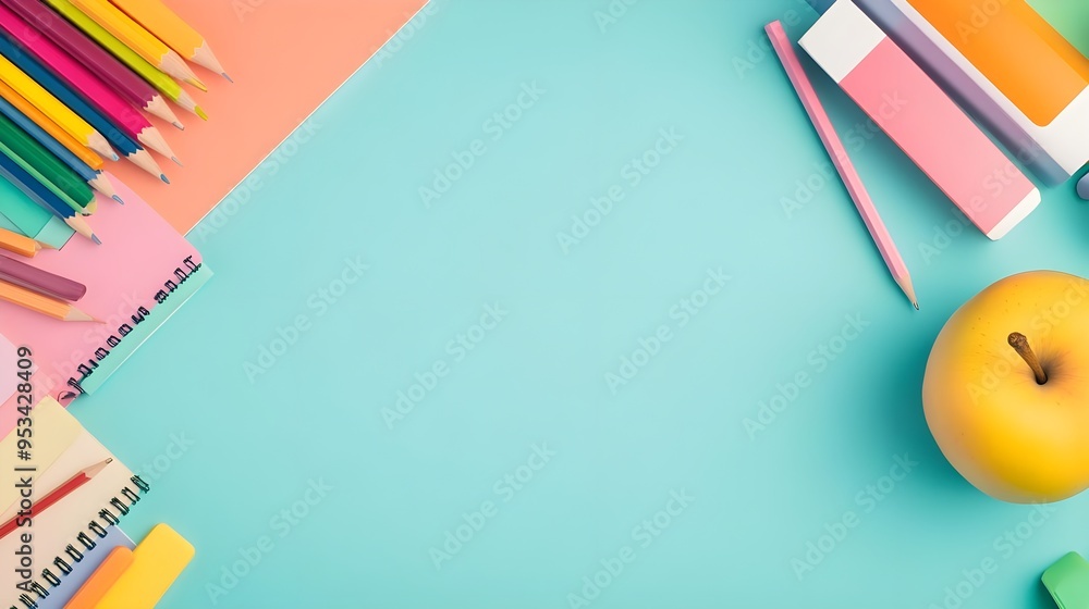 Colorful School Supplies Flat Lay Background Colorful School Supplies Flat Lay Background