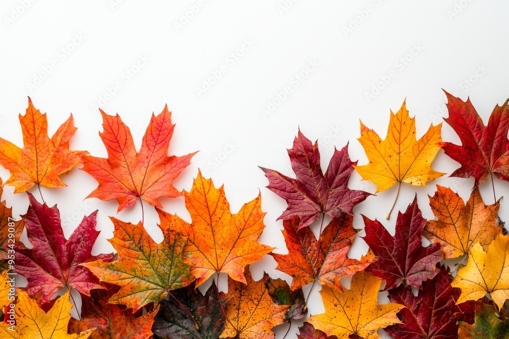 Autumn Maple Leaves Flat Lay White Background created with Generative AI Autumn Maple Leaves Flat Lay White Background created with Generative AI
