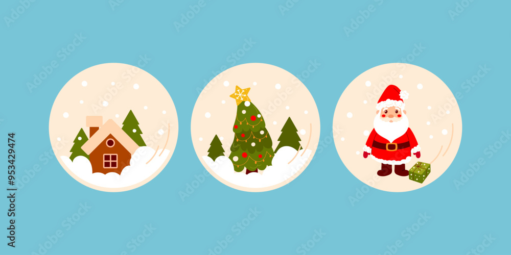 Christmas tree snow globe set,Christmas tree,snowman and santa claus. Background. Christmas tree snow globe set,Christmas tree,snowman and santa claus. Background.