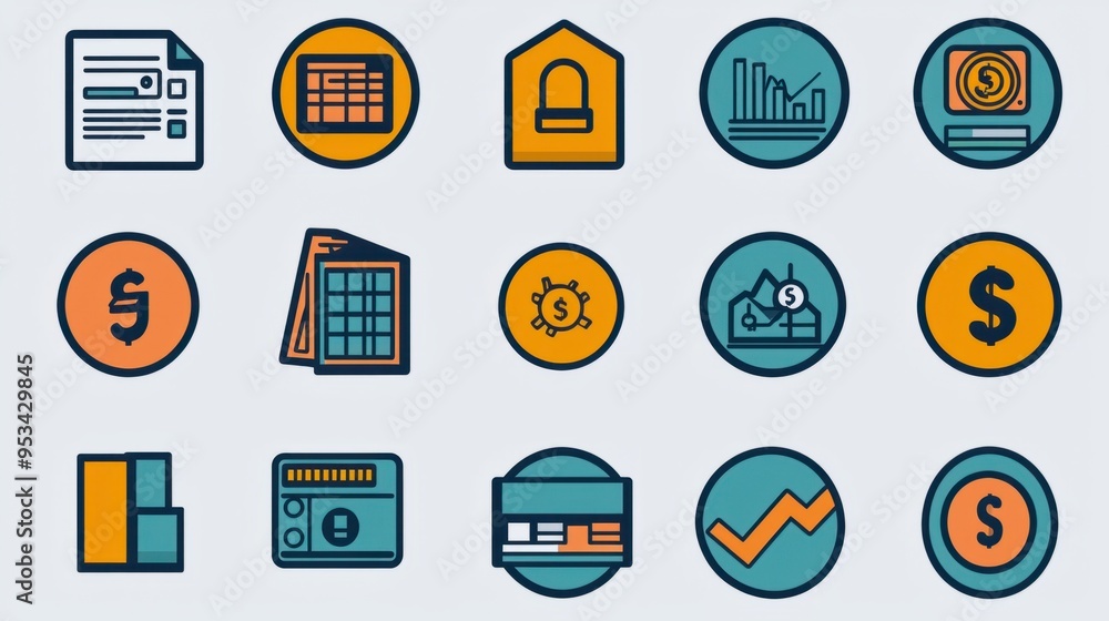 Modern Finance App Icon Set: Stocks, Bonds, Mutual Funds - Vector Illustrations Modern Finance App Icon Set: Stocks, Bonds, Mutual Funds - Vector Illustrations