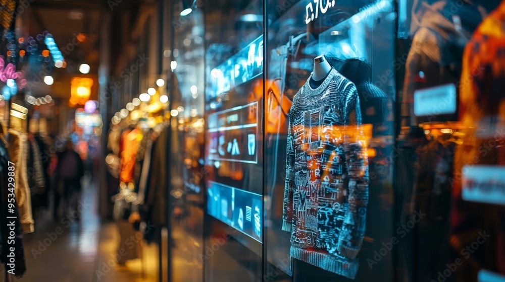 Modern storefront with digital displays in a busy shopping mall Modern storefront with digital displays in a busy shopping mall